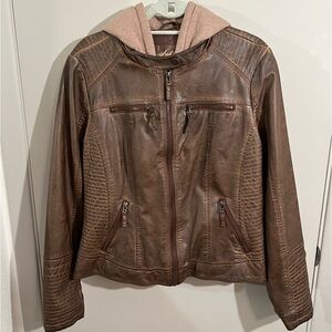 Faux Leather Jacket with removable hood